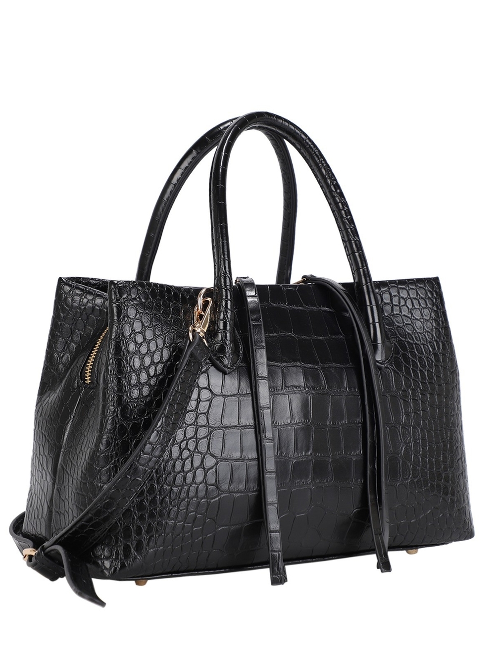 Croc-Embossed Tote Bag with Adjustable Strap, Available In Black And Brown